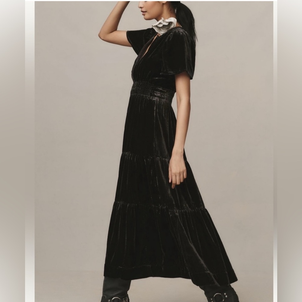 Anthropologie Black Velvet Maxi Dress Size XS